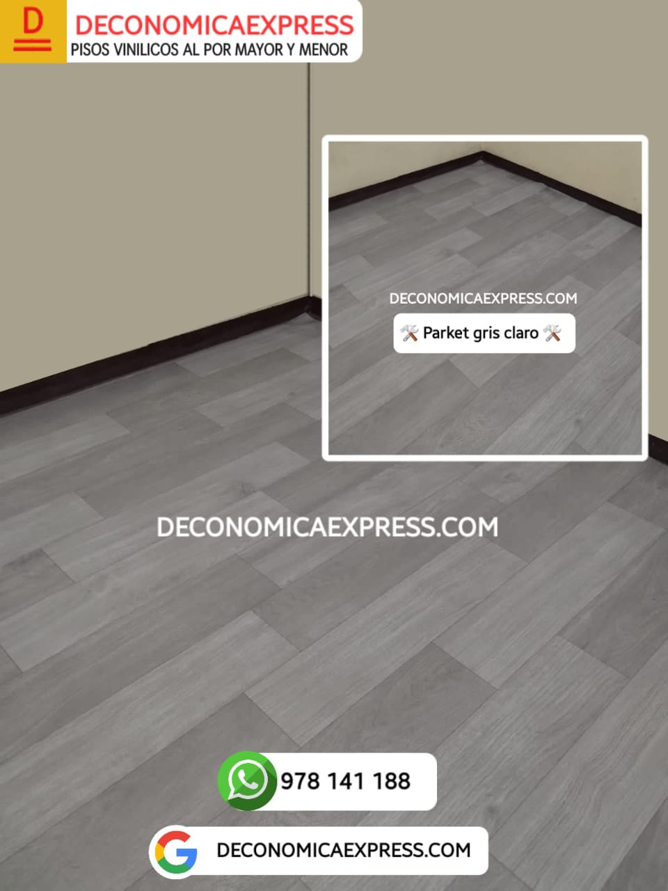 PISOS VINÍLICOS PVC PARKET GRIS CLARO TRANSITO MEDIO